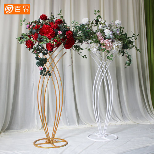 百界新款婚庆道具铁艺t台现场布置路引主桌花花器婚礼装饰架摆件