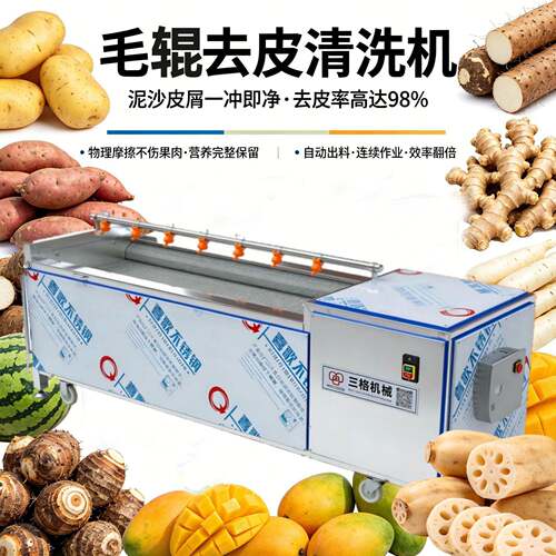 厂家毛辊清洗机土豆红薯生姜去皮机贝类海鲜去泥不锈钢毛刷清洗机