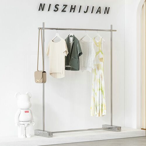 服装店展示架水波纹不锈钢衣服架落地式陈列上墙挂衣货架中岛展示