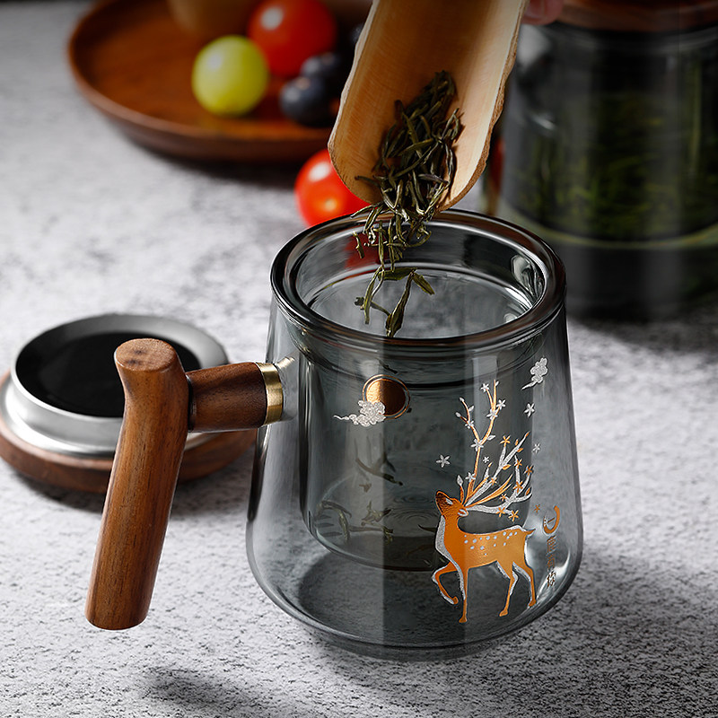 泡茶杯茶水分离杯办公室男女士玻璃水杯子高档带把过滤日式茶道杯