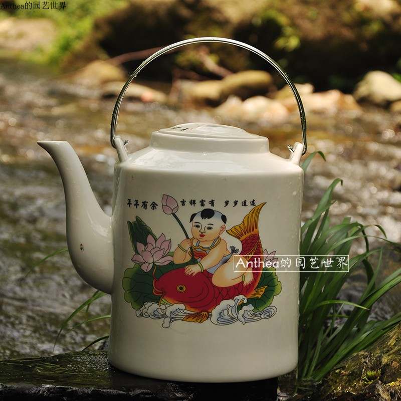 白瓷茶壶酒壶执壶复古提手收藏文艺家居摆件商用中式大小号提梁壶