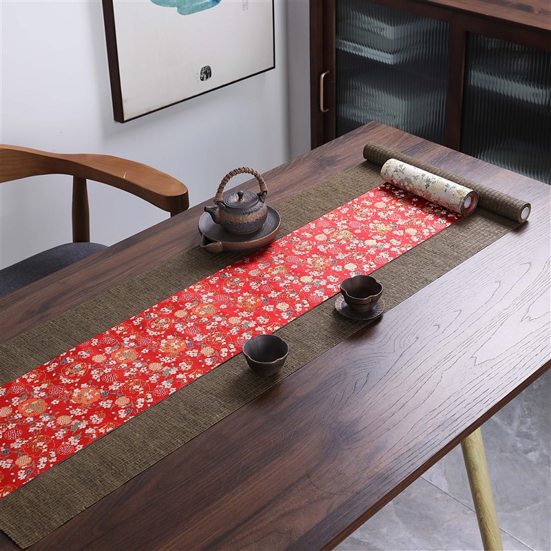 团花锦缎茶席 桌布新中式织锦茶巾茶盘垫日式禅意茶帘布艺桌旗