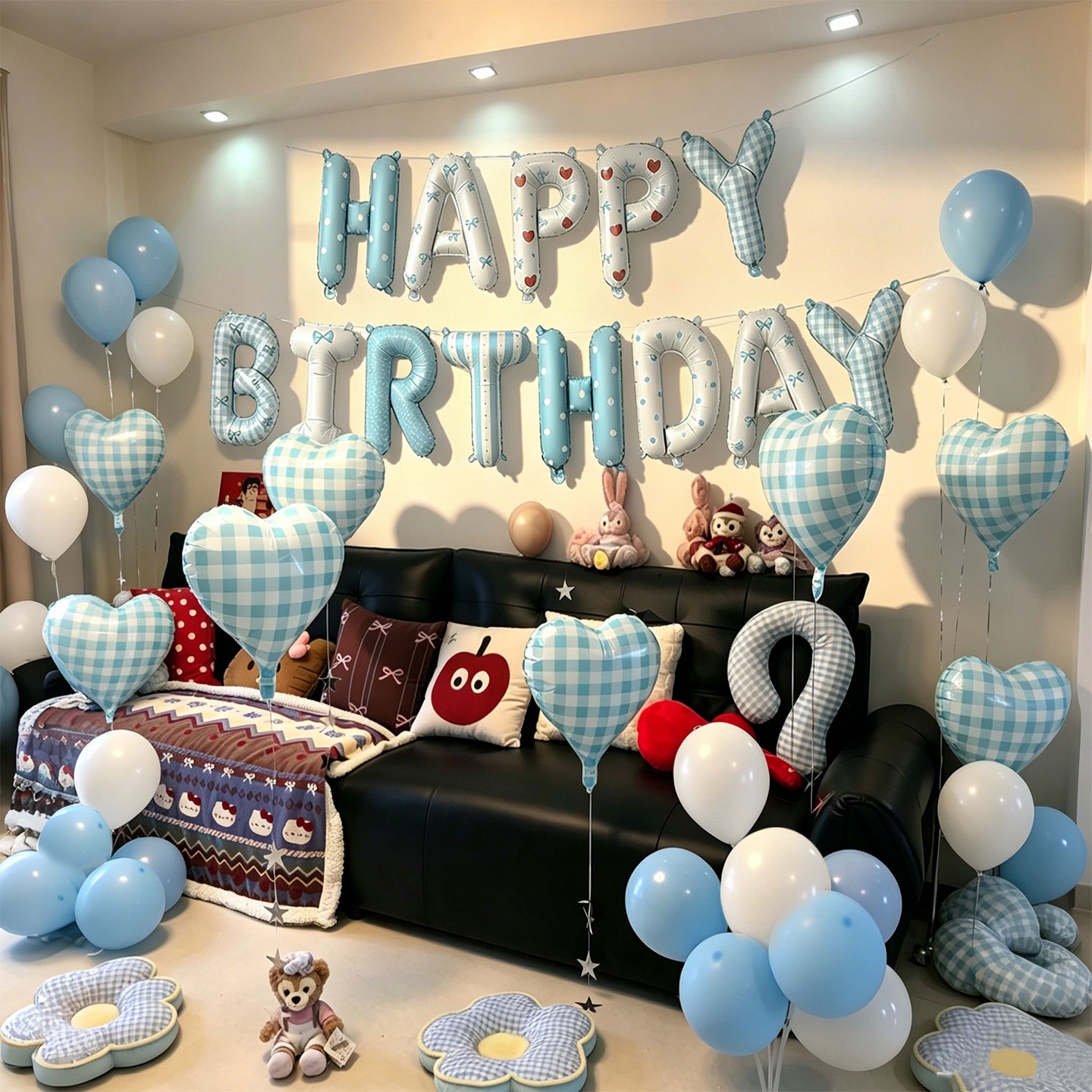 蓝色儿童宝宝生日周岁场景布置背景墙仪式男女孩生日字母气球装饰