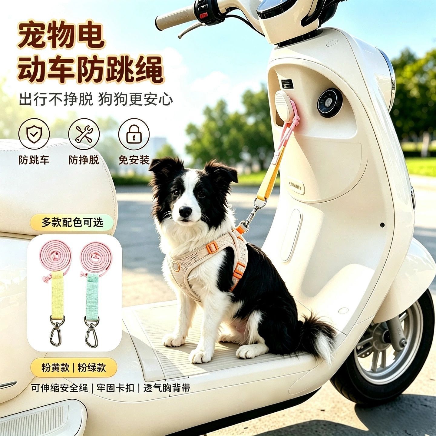 电动车带狗狗神器兜风防跳车小型犬外出牵引绳可爱可调节网红通用