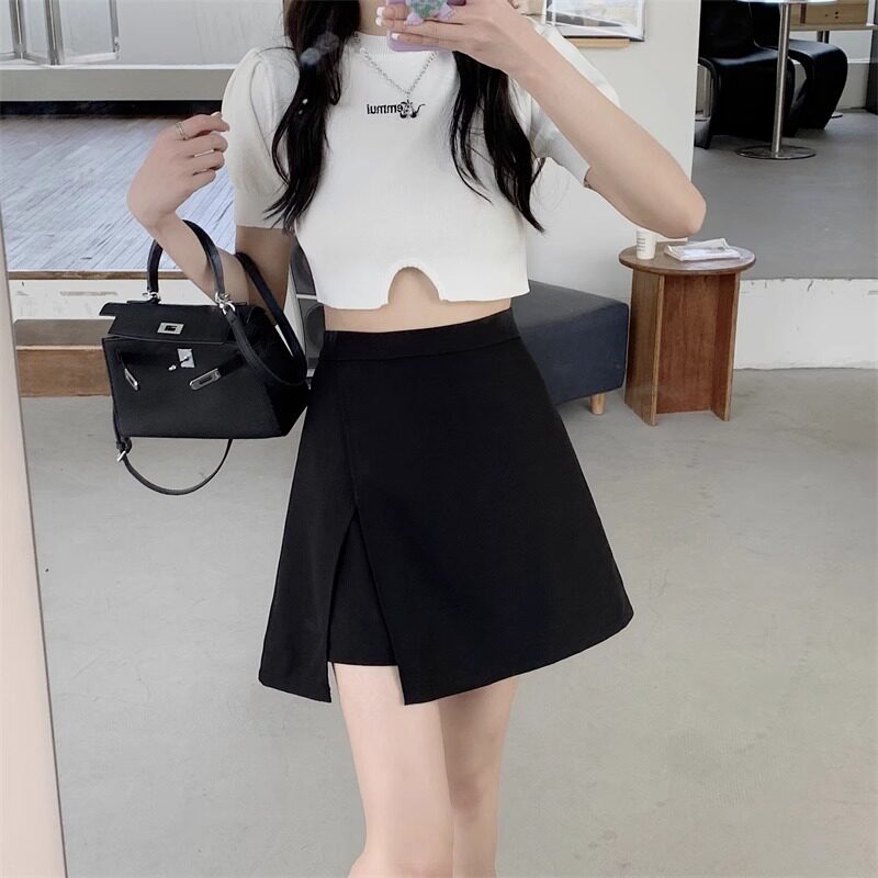 黑色开叉西装短裙女春夏2024新款小个子高腰裙裤显瘦a字裙半身裙