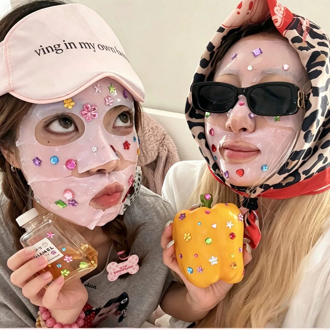 洋抖白女同款面膜贴钻彩色宝石贴纸脸部装饰DIY闺蜜拍照出片道具