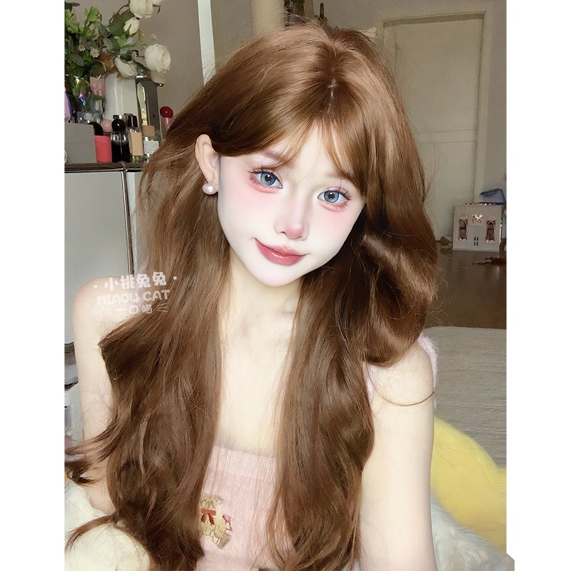 一口喵【小桃兔兔】假发女日常网红刘海大波浪长卷发自然全头套