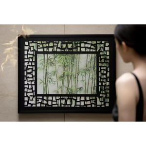 若奈文房挂画手绘雕花立体江南仿”东方窗景逼真园窗超“翠竹画