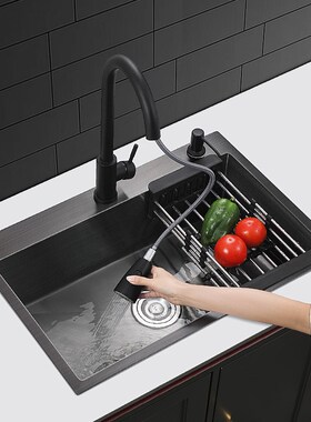 黑色纳米水槽大单槽厨房加厚不锈钢家用手工洗菜S盆洗碗池台上台