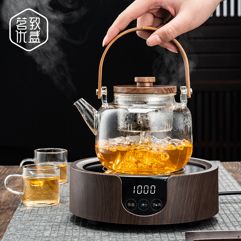 蒸汽玻璃提梁煮茶壶养生壶全自动蒸茶壶煮茶器家用抽水电陶炉煮茶