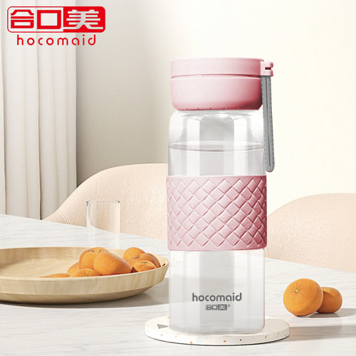 合口美玻璃杯水杯带提绳杯套耐高温便携学生单层玻璃水杯子420ml