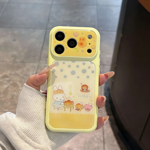 可爱黄框波点烘焙面包小兔保护套