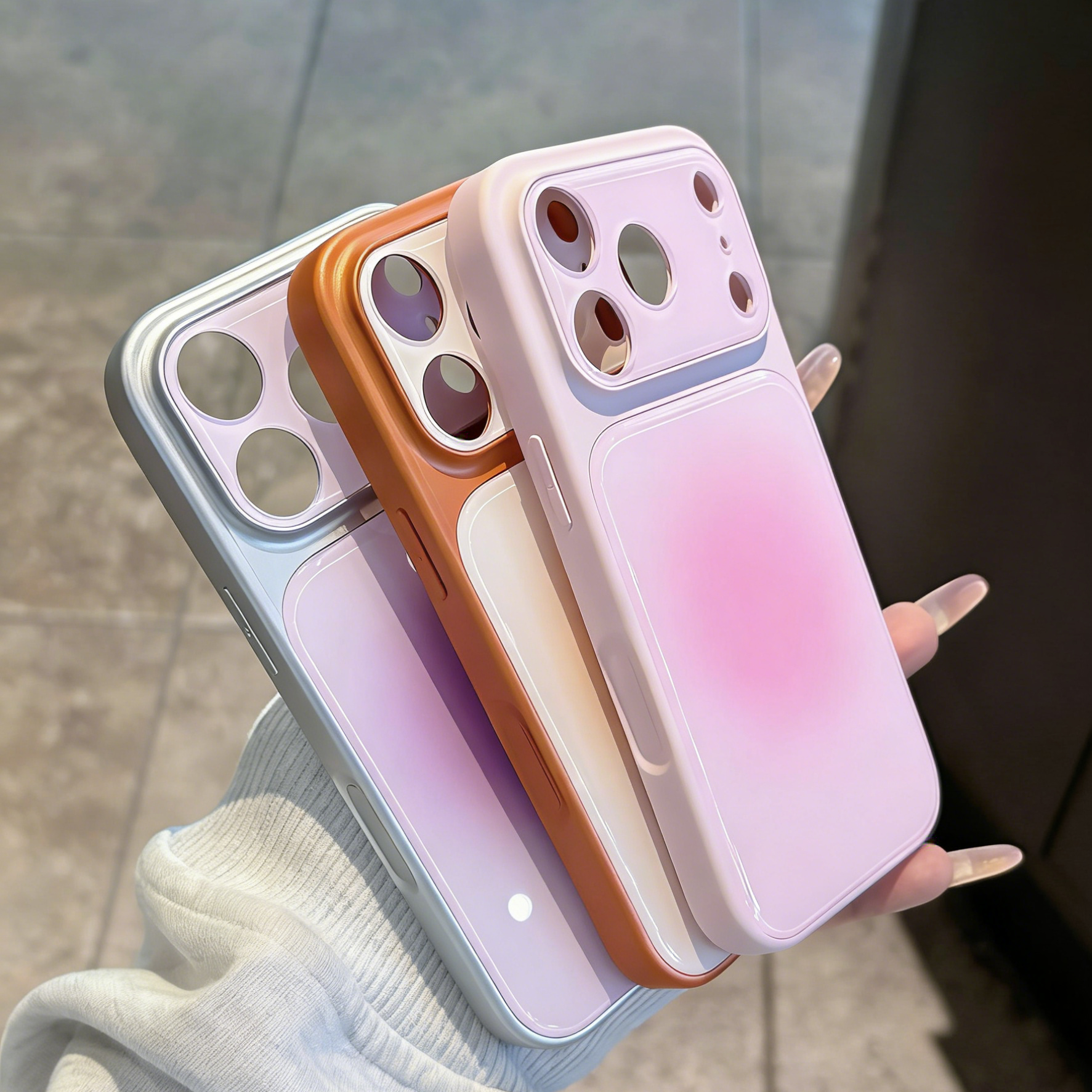 亚克力精孔紫粉橘黄晕染适用iPhone17ProMax磁吸手机壳16PM少女心ins苹果15/14plus韩系13Pro简约渐变保护套