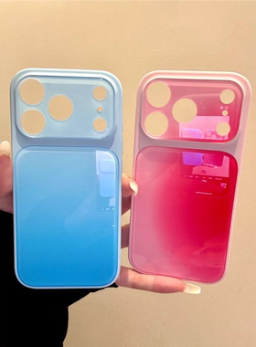 冰淇淋蓝色渐变玻璃手机壳适用IPhone17promax新款17Air情侣苹果16pro玫红15plus小众14PM韩系13硅胶软保护套