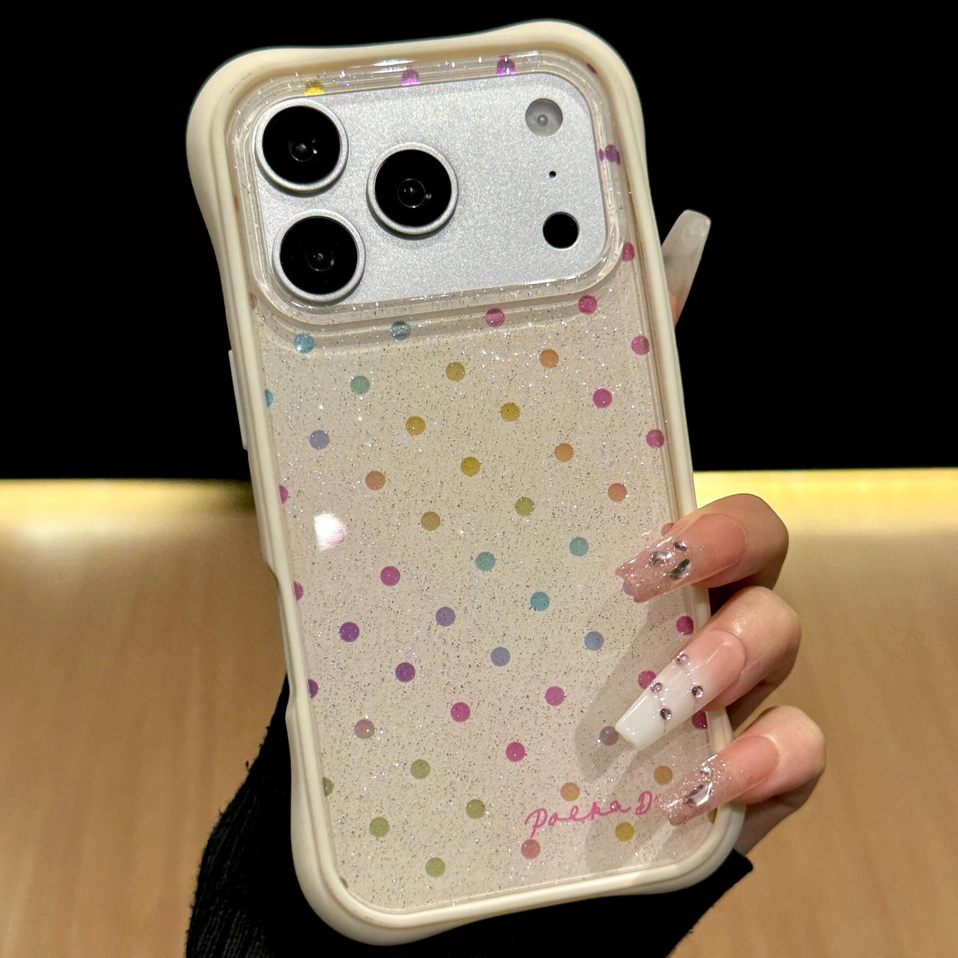 简约ins闪粉多巴胺彩色波点英文适用iPhone17ProMax手机壳韩系苹果16PM防摔二合一边框15/14Pro少女心13女款