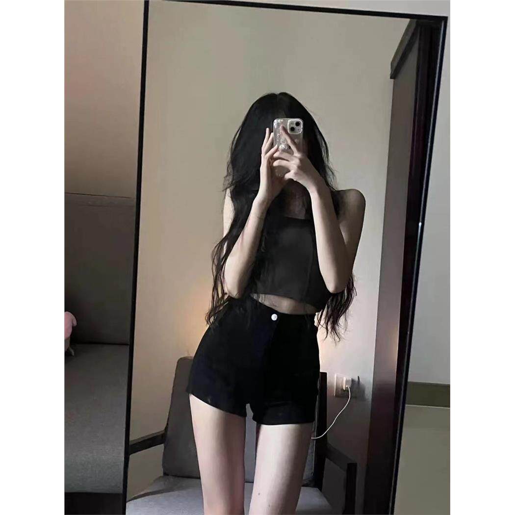 黑色热裤牛仔裤女2024夏季新款高腰显瘦弹力紧身外穿女团热辣短裤
