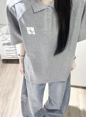 美式复古polo衫刺绣灰色短袖女t恤夏2026新款设计感小众半袖上衣
