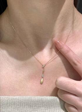 极简主义~y字拉丝k金悬浮水滴闪钻极细款锁骨链女轻奢高级感配饰