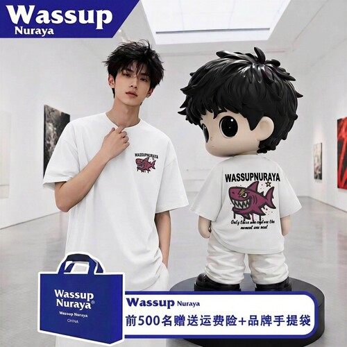 wassupnuraya美式卡通短袖T恤重磅纯棉宽松上衣夏季新款圆领男装