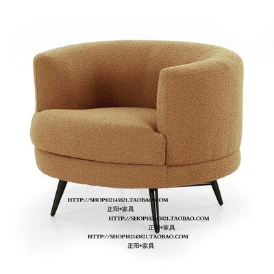 北欧美式乡村实木羊羔绒布艺单人位沙发椅洽谈椅交椅民宿客栈家具