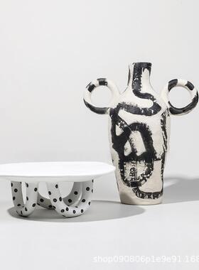 简约客意式现客居色果盘趣白味耳朵花瓶组合插花代厅餐桌PZ727装