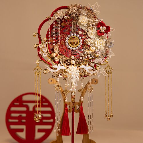 古风团扇新娘结婚礼中式出嫁高档z婚扇diy材料包成品双面秀禾喜扇