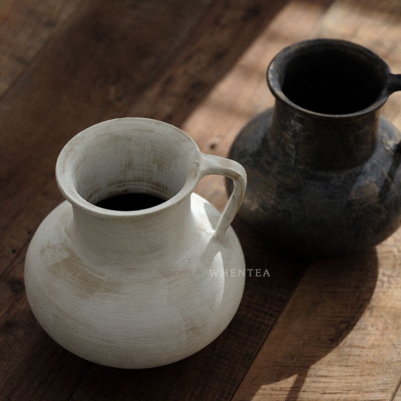 闻说日式侘寂风纯手工大花瓶 景德镇陶艺茶空间花器摆件茶道具