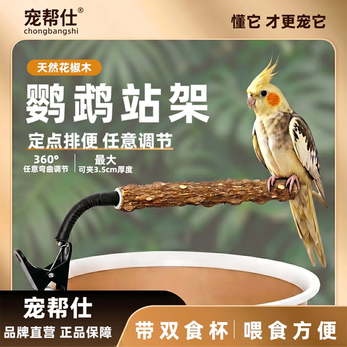 宠帮仕花椒木站架鹦鸟用鹦鹉定点排便站架垃圾桶站架训鸟站杆磨爪