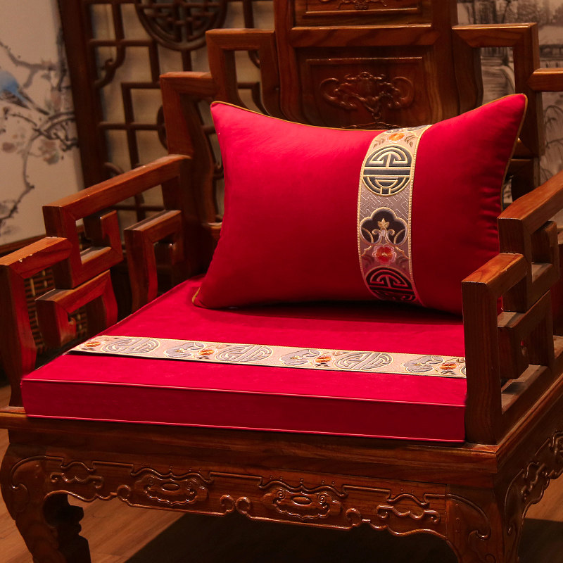 新中式红木沙发坐垫刺绣罗汉床实木垫五件套绒布圈椅椅垫坐垫