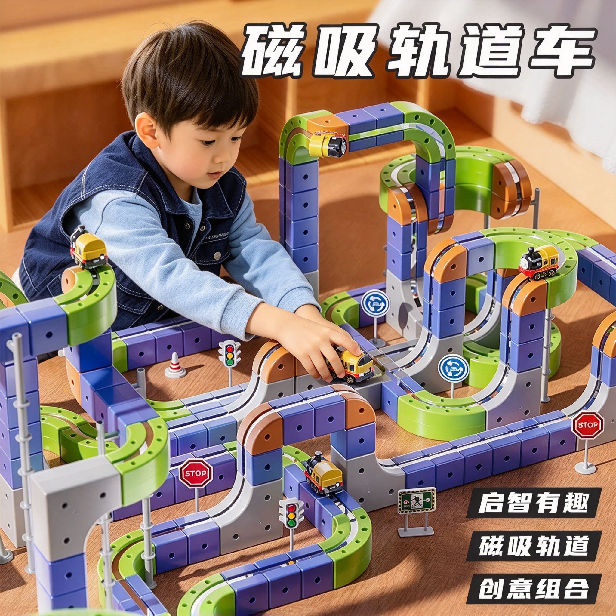 儿童磁吸轨道车益智拼装玩具