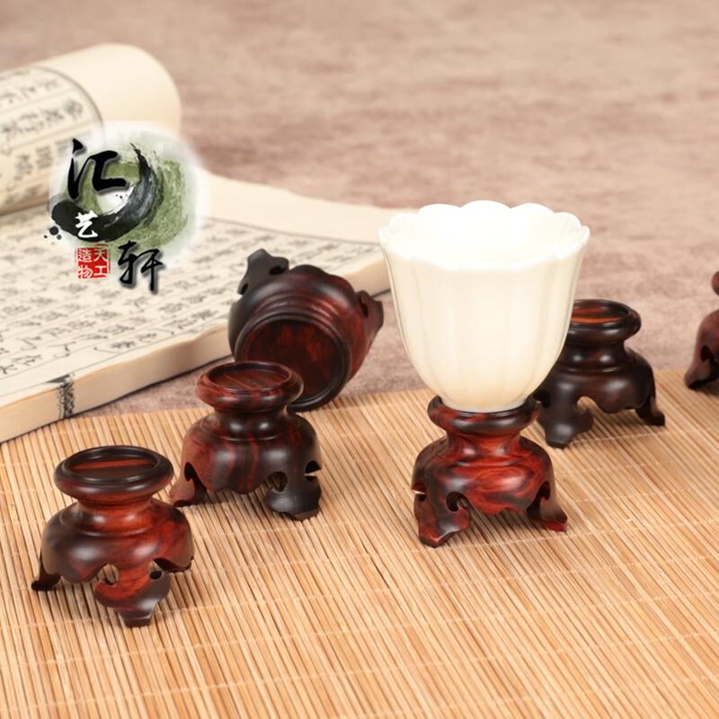 实木大红酸枝微型盆栽展示木托整木铭杯兰花杯花器核桃摆件圆底座