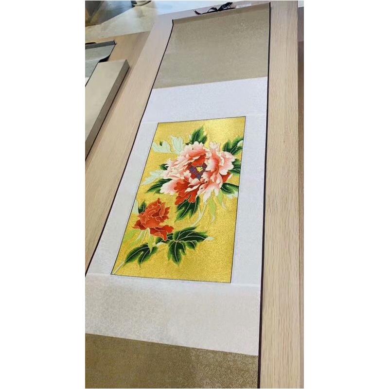 礼品 送老外 南京云锦研究所 吉祥云锦 挂画 工艺品 黄底牡丹花挂