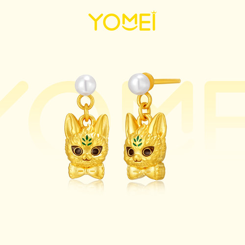 YOMEI黄金 解忧兽黄金耳饰新款足金珐琅耳钉可爱耳针送礼物