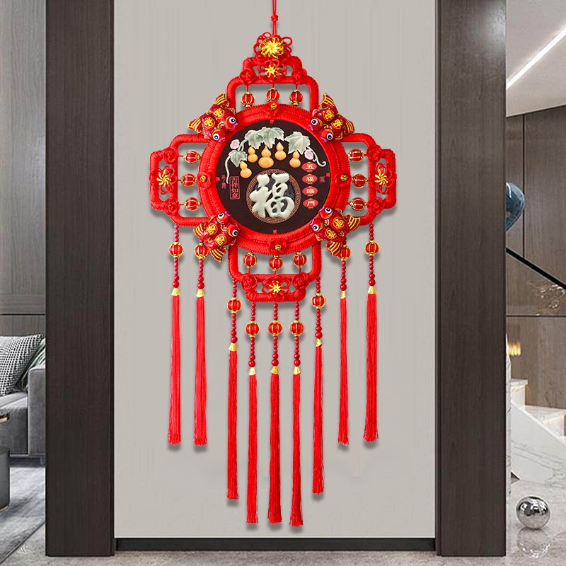 桃木中国结挂件仿玉雕福字流苏中国结玄关乔迁平安结家具装饰壁挂