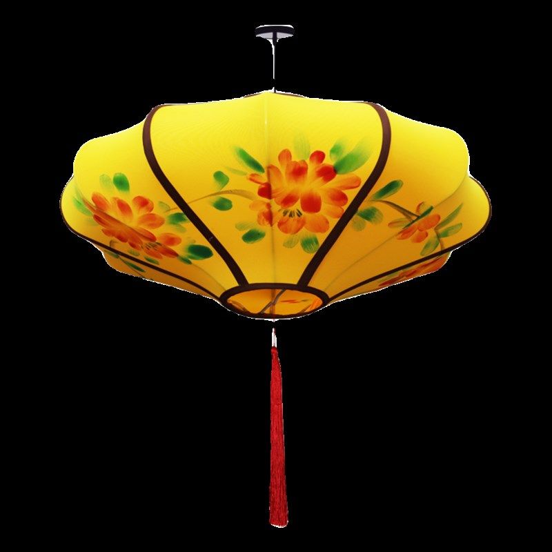 灯笼飞碟款布艺吊灯开业酒店手绘新中式灯饰中国风仿古手绘新灯笼