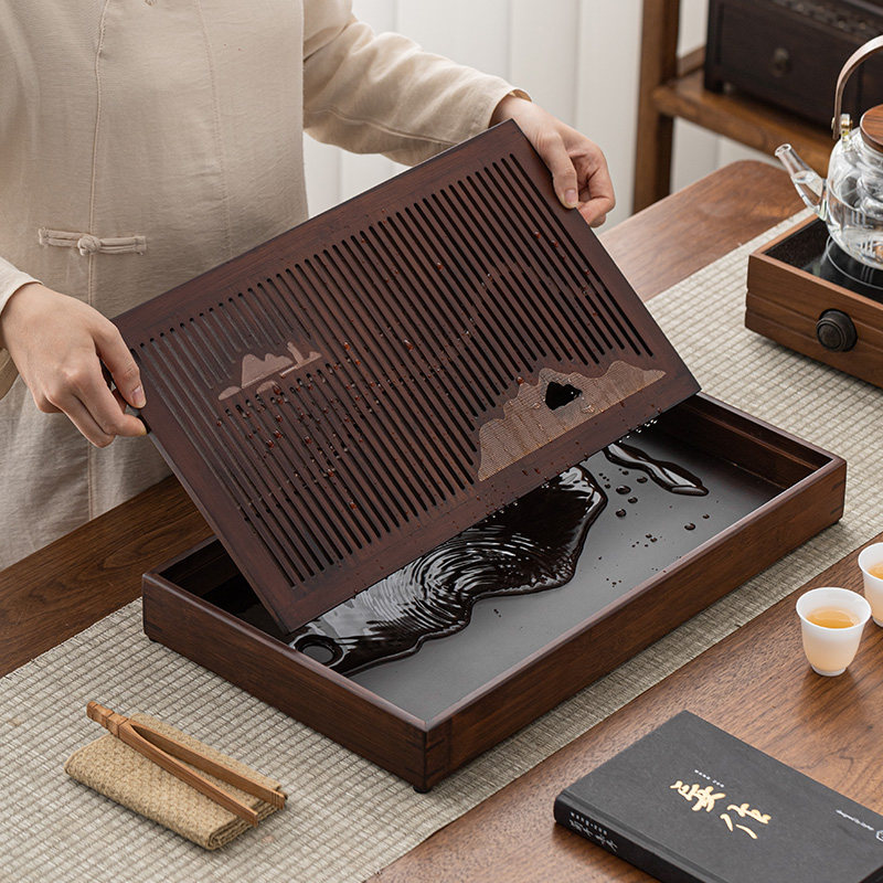 晟窑竹制茶盘家用简易竹托盘功夫茶具沥水长干泡盘小型储水式茶海