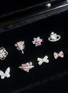 钛合金耳钉铜头镶嵌锆石蝴蝶结设计感钛钢耳骨钉小众少女心耳饰