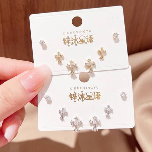 韩版甜酷铜镀真金十字架耳钉女s925银针耳环时尚百搭潮流饰品耳饰