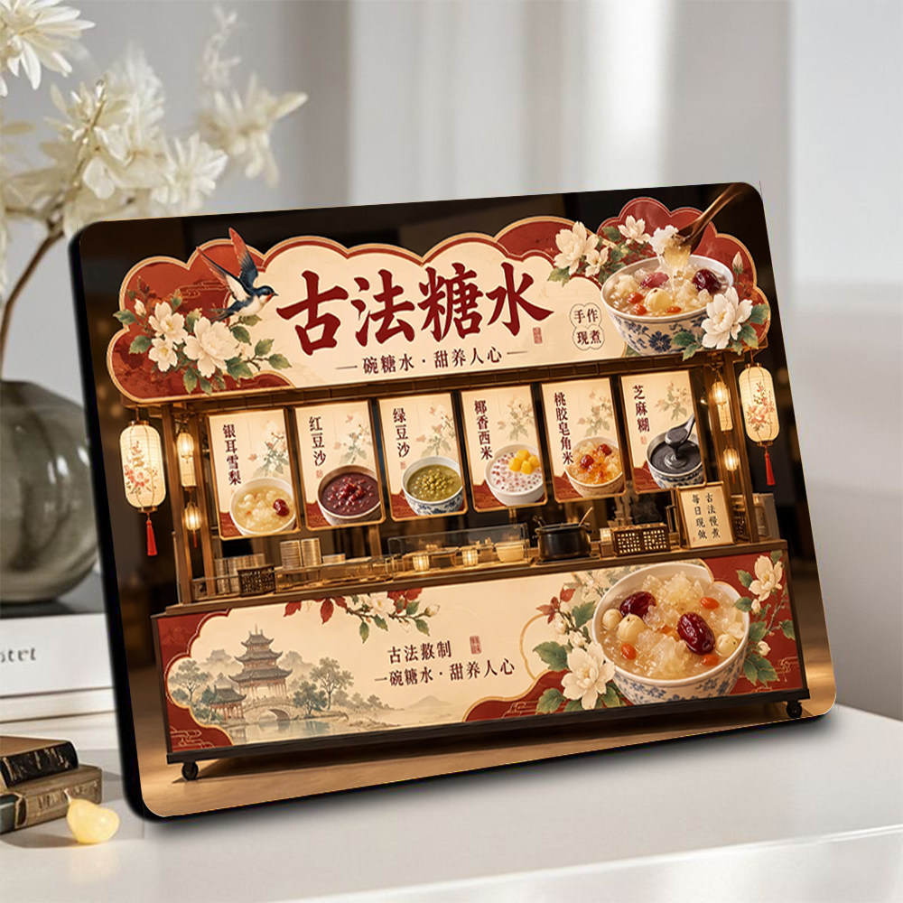 古法糖水美食相框摆件街边小吃各种糖水宣传桌面创意装饰相框摆件