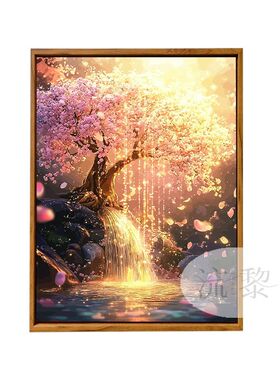 流水生财发财树数字油画diy手工C绘填充涂色高级感客厅油彩装饰画