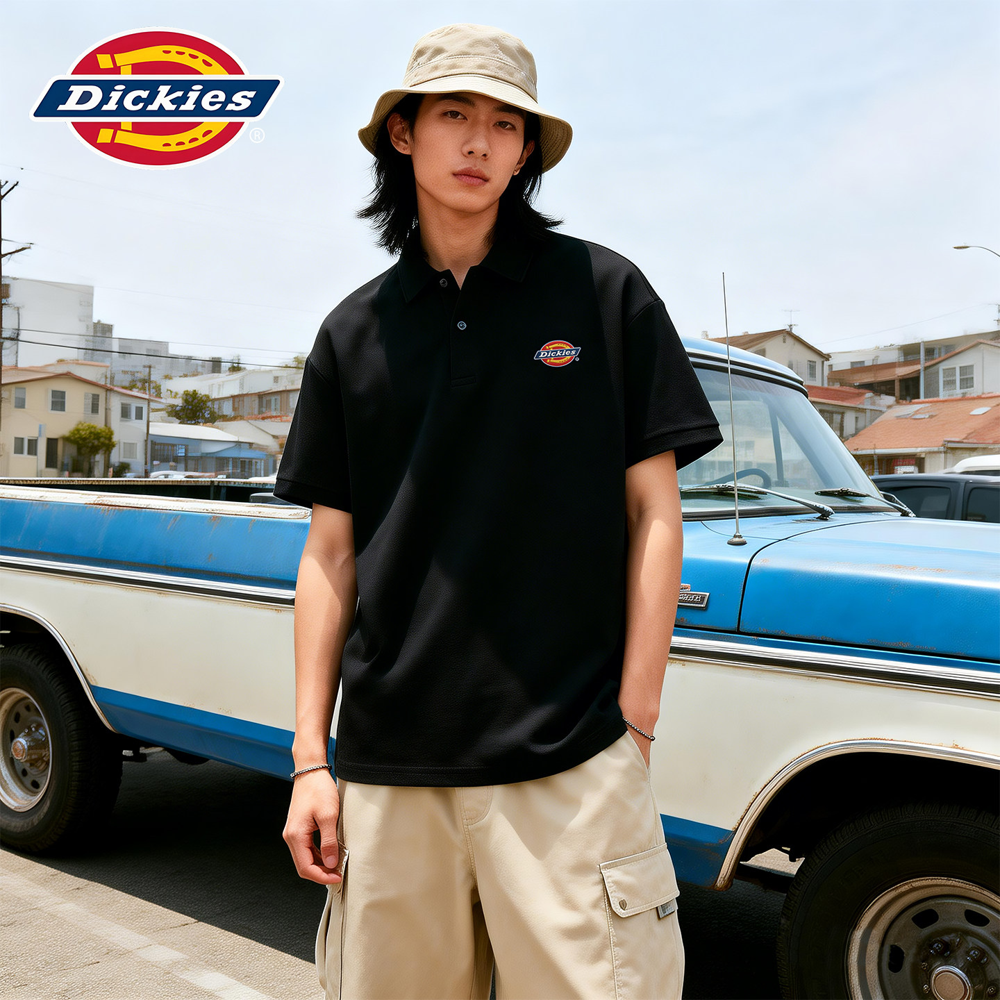 Dickies2026新款夏季翻领POLO衫男黑色刺绣logo透气凉感T恤潮牌