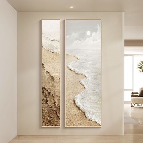 侘寂风玄a关画装饰画抽象海浪走廊过道挂画简约奶油入户门肌理壁