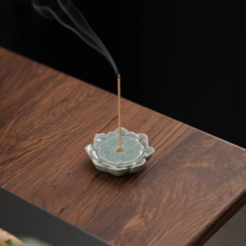 皇豫汝窑莲花线香炉接灰点香盘