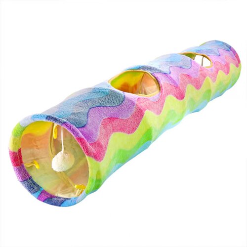 彩虹猫咪隧道可折叠滚地龙四季通用窝床帐篷趣味组合S型通道