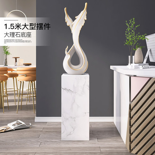 轻奢羽毛工艺品客厅落地摆件家居饰品大理石雕塑乔迁W开店开业礼