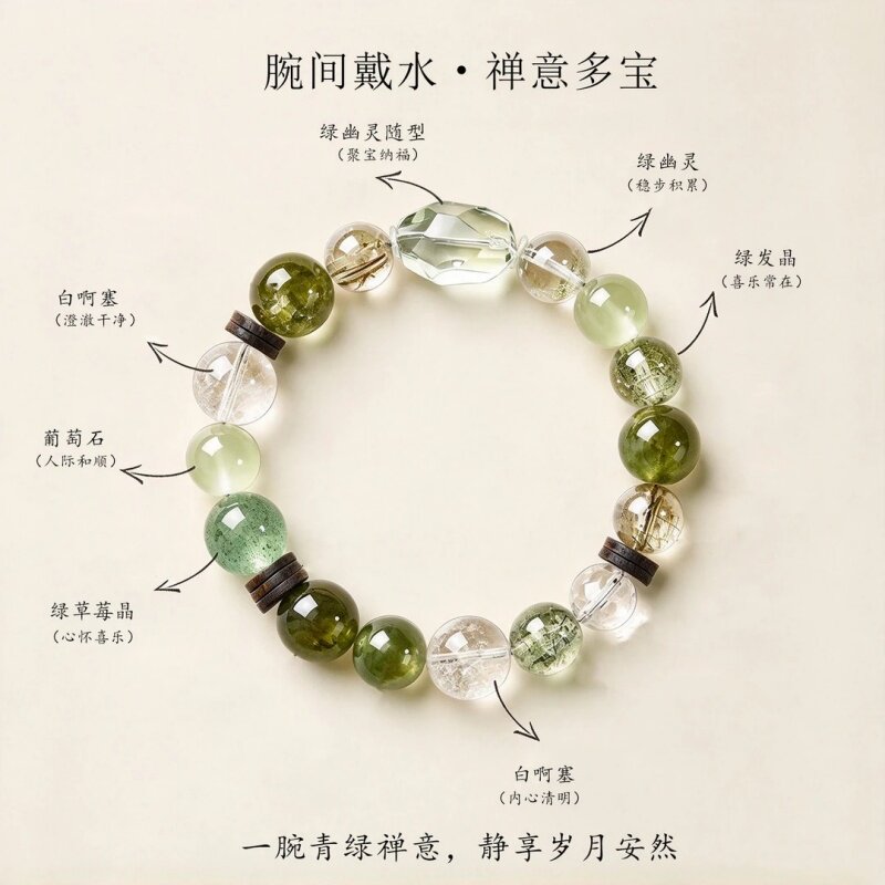 【富贵兴旺】水晶手串天然绿幽灵多宝男女同款招财设计小众手链