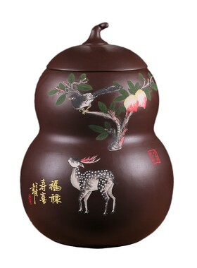 新款陶瓷米缸紫砂米缸带盖大号米桶面粉桶大豆桶20W斤50斤葫芦型