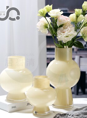 美式中古玻璃花瓶芬顿风奶油风瓷粉料餐桌花器R摆件少女粉桌面鲜