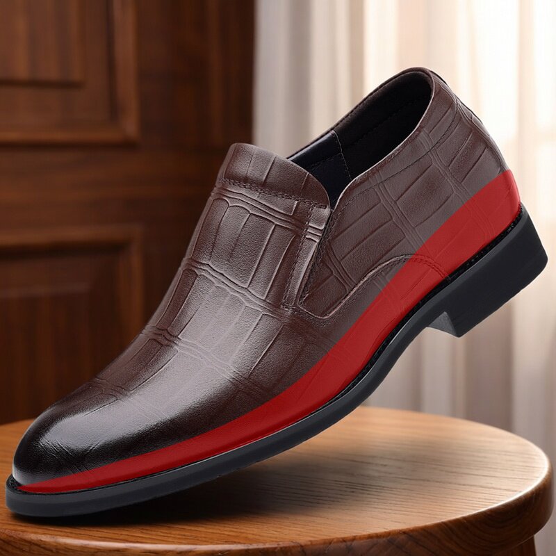 头层牛皮男士商务休闲皮鞋真皮正装镂空男鞋内增高鞋子特大码男款