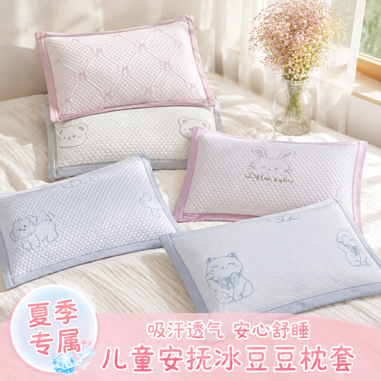席舒梦夏季A类幼儿园儿童枕套30x50女孩冰丝枕头套35x55宝宝凉枕